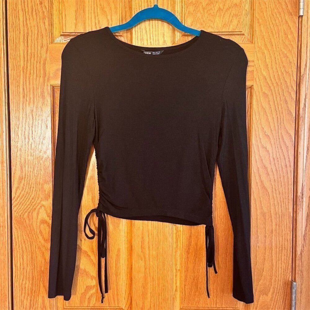 Shein Women's Black Long Sleeve Adjustable Crop Top Size M Casual